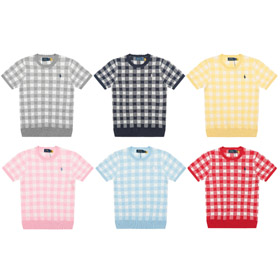Polo Ralph Lauren plaid jacquard knit crew neck short-sleeve T-shirt-6321  