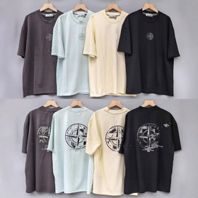Stone Island Crewneck Short-Sleeve T-Shirt with Circular Foamed Logo Print-6335  